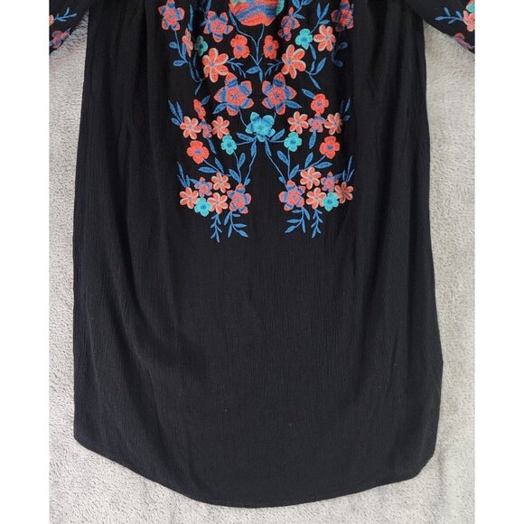 Staccato Shirt Womens Small Black Ruffled Floral Embroidered Boho Tunic Blouse - Picture 7 of 11